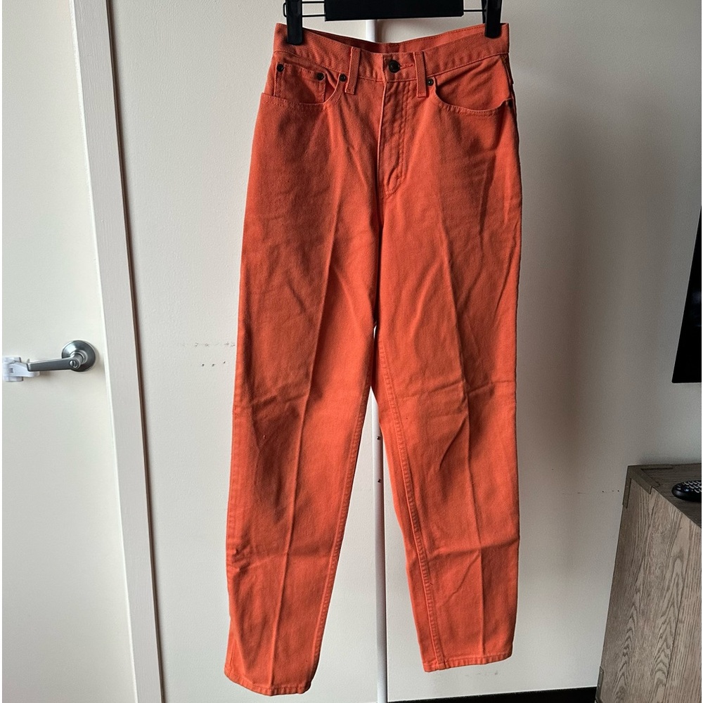 Newport News Jeanology Women's SZ 4 Orange Denim Jeans zip straight 5 pocket